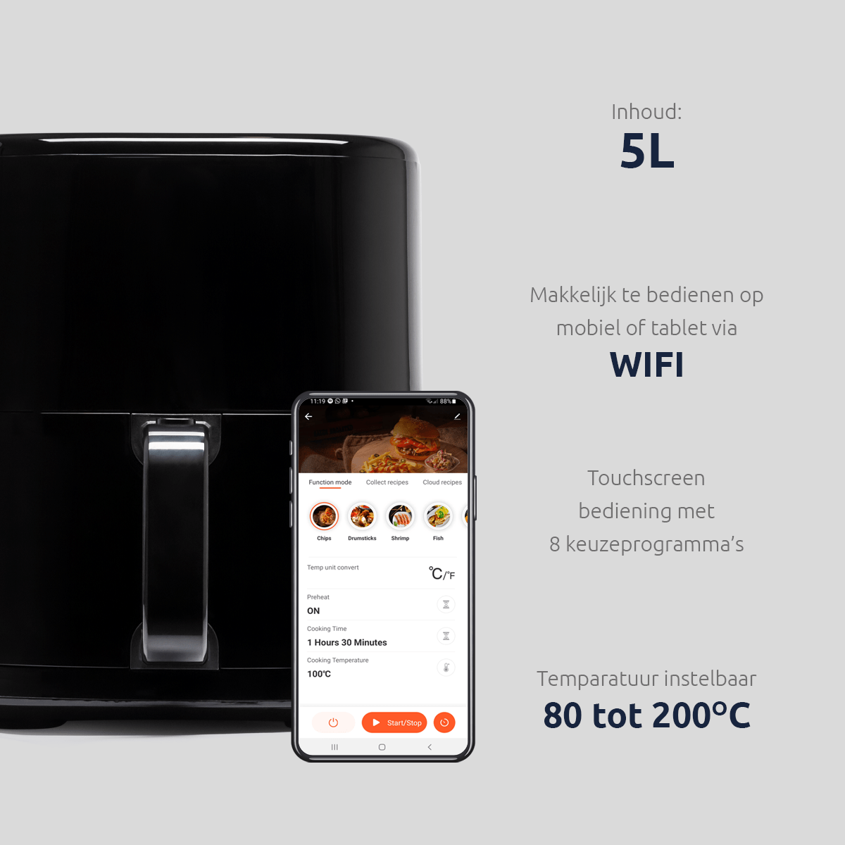 BluMill Digitale Airfryer 5L met WiFi