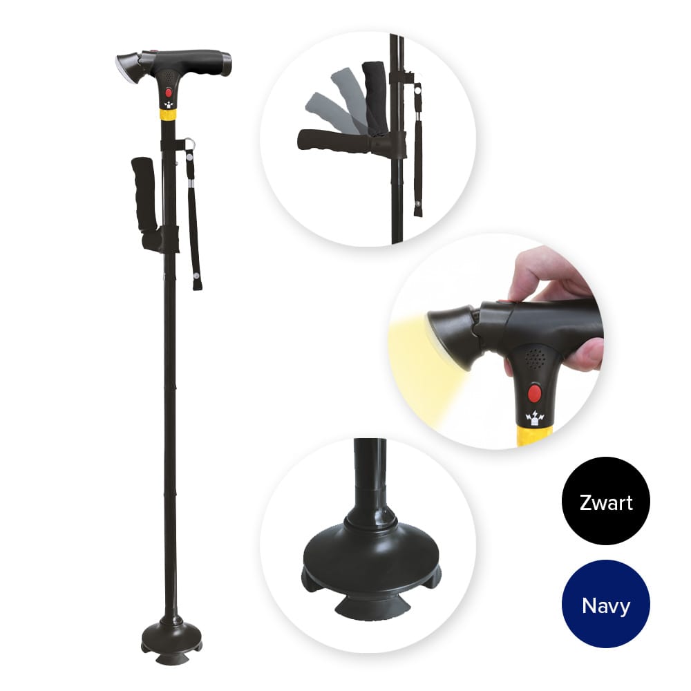 DR-HO'S Get Up & Go Wandelstok - Opvouwbaar, met LED-verlichting en alarm