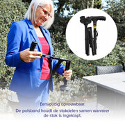 DR-HO'S Get Up & Go Wandelstok - Opvouwbaar, met LED-verlichting en alarm